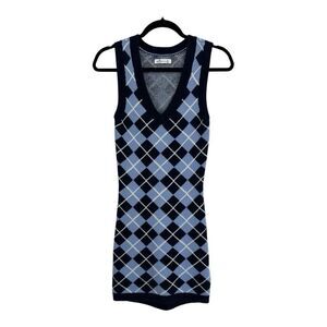 Y2K Hollister Womens Size XS Argyle Blue Sweater Vest Dress